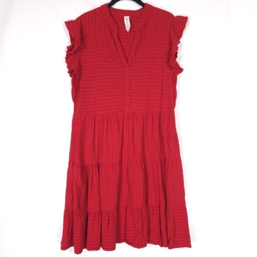 AMADI Anthropologie LINEN Blend Red Flutter Sleeve Dress Robe SMALL CD-6705